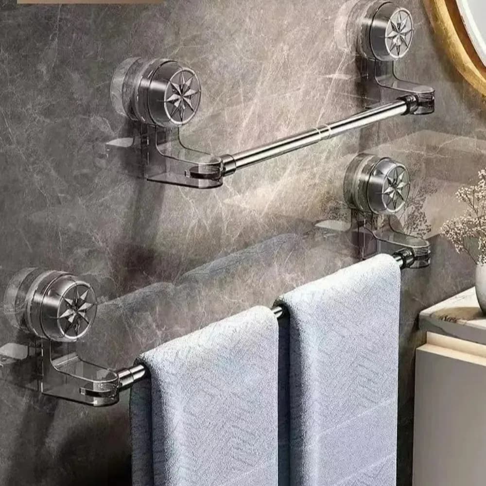 New Suction Cup Towel Rack Stainless Steel Kitchen Bathroom Towel Rod No Drilling Required Wall Mounted Storage Bath Holder