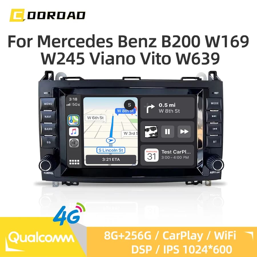 Android 13.0 CarPlay 4G WiFi Lettore multimediale di navigazione GPS Autoradio stereo per Mercedes Benz B200 W169 W245 Viano Vito W639