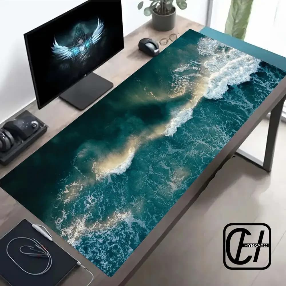 Tappetino per mouse da gioco Ocean Waves Large XL, tappetino per tastiera HD per computer, tappetino in gomma antiscivolo, accessori da scrivania per ufficio 900X400