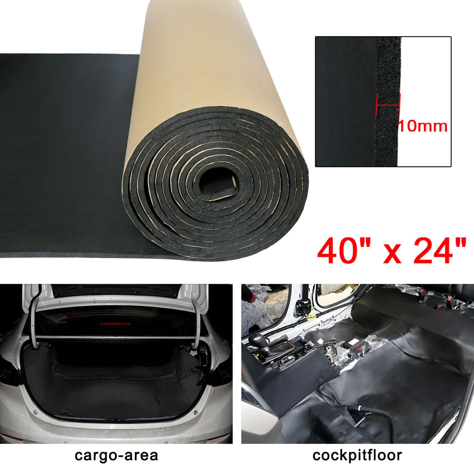UXCELL Universal Car insulation Pad Car Acoustic Foam Floor Tailgate Sound Insulation Deadener Mat Noise Reduction Pad Black