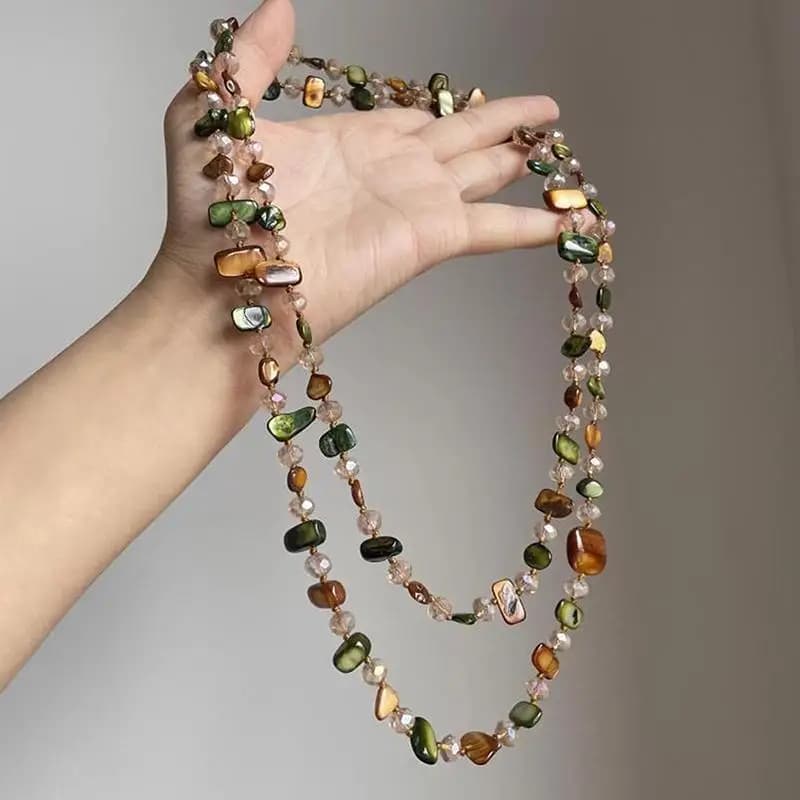 Colorful Bohemian Shell Beaded Dual Layer Necklace for Women Elegant Summer Dress Beachwear