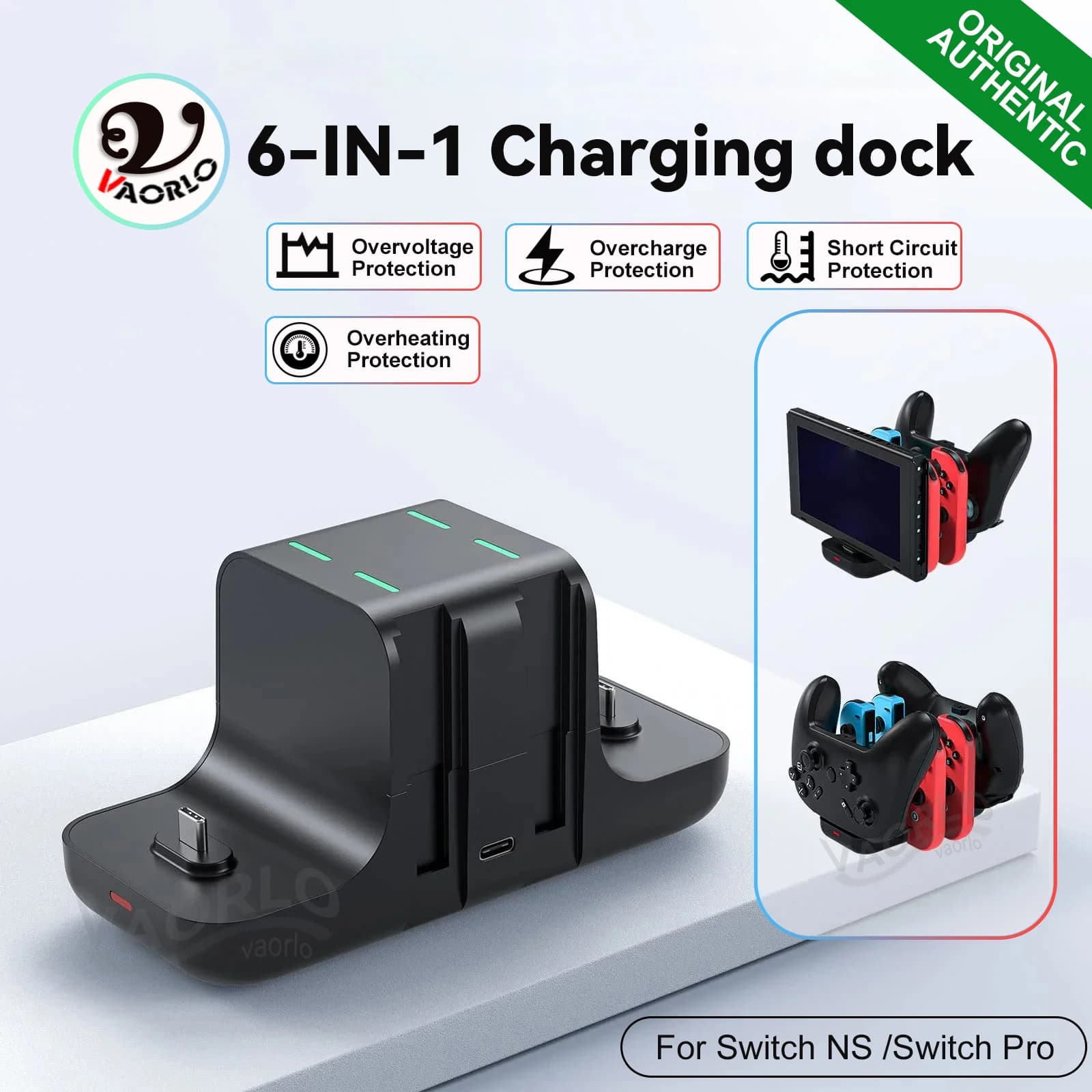 Stazione di ricarica Switch 6 in 1, supporto di ricarica per Switch e Switch Pro Controller, 4 Joy-con NS e 2 Pro controller, supporto di ricarica, accessorio da gioco