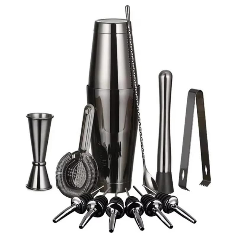 Cocktail shaker, bar tool set including measuring device, mixer, pour device