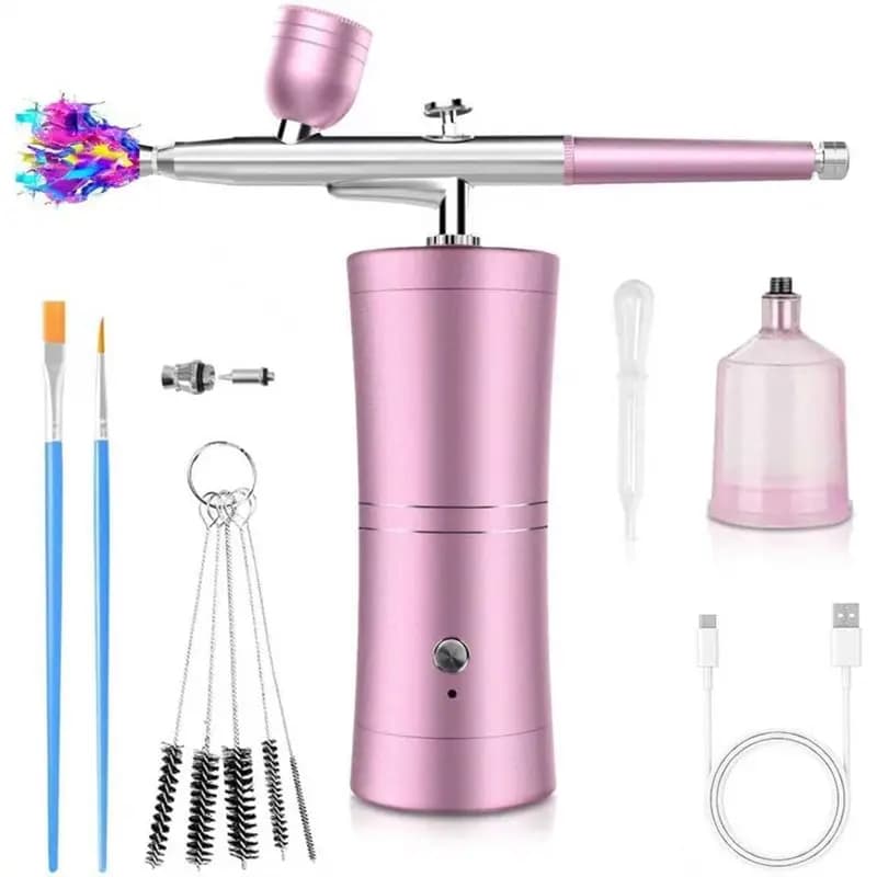 Set di aerografo ABLK per unghie con compressore da 32 Psi - Ricaricabile, ugello anti-intasamento da 0,3 mm per trucco