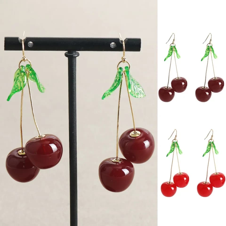 Red Crystal Cherry Earrings for Women Elegant Party Jewelry Gift Unique Fashion Accessory