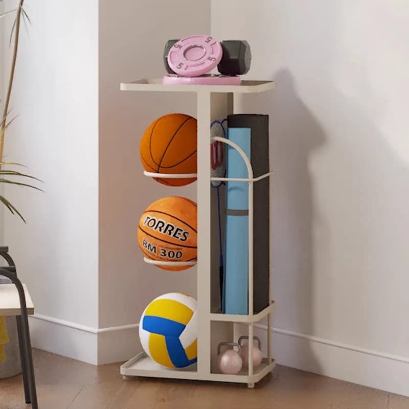 Scaffale da calcio per basket domestico Scaffale multifunzionale per tappetino da yoga multistrato per interni Cestino portaoggetti per attrezzature per il fitness sportivo