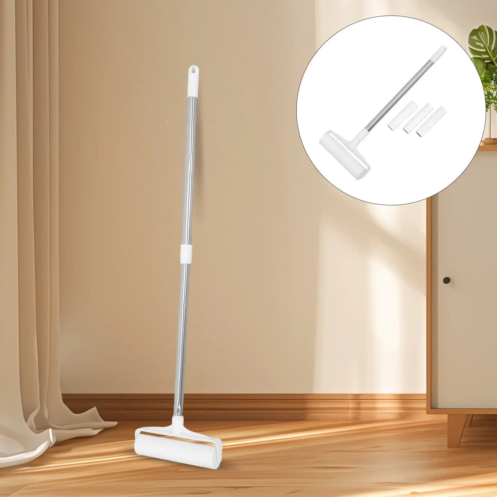 Reusable Lint Roller Carpet Sticky Roller Long Handle Portable Pet Hair Remover Brush Refillable Lint Cleaner for Clothes