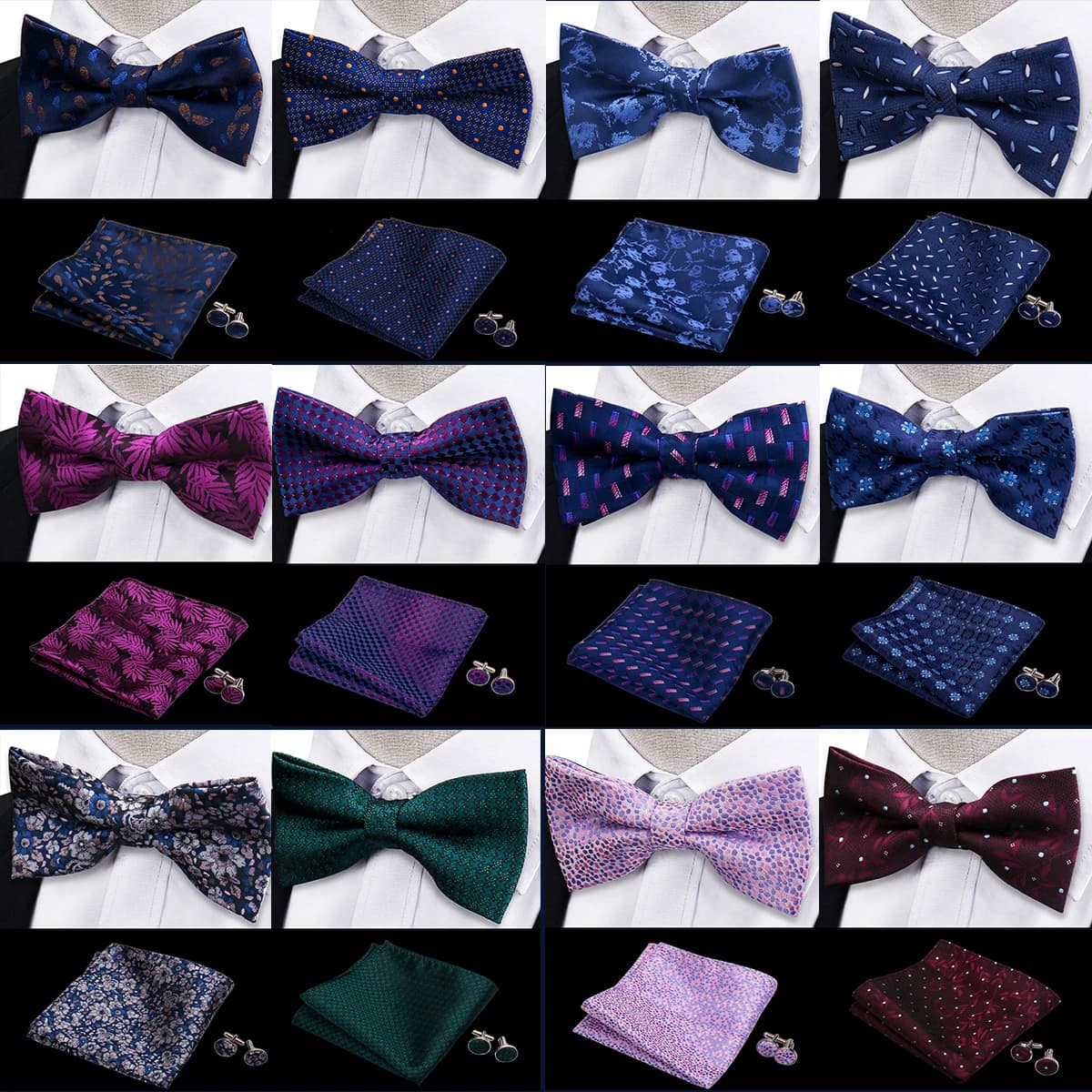 3 pcs bow tie for men bow tie cufflinks set for work shirts wedding butterfly paisley handkerchief pocket bow tie man