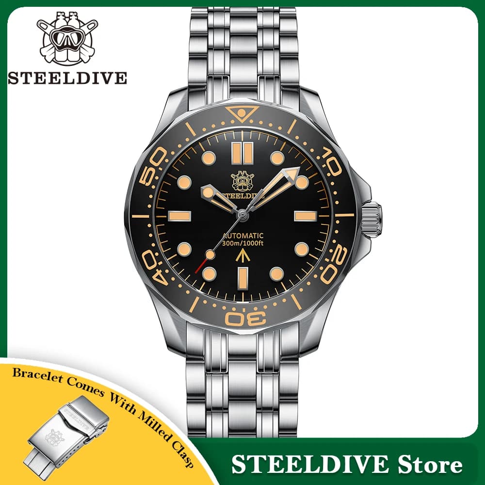 STEELDIVE SD1957 Steel Bracelet 42MM Vintage Ceramic Bezel 200M NH35 Luminous Sapphire Glass Man Automatic Underwater Watch