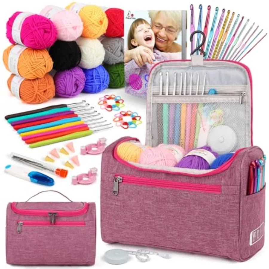 Kit Uncinetto per Principianti Giovani e Anziani, Primo Kit Uncinetto per Adulti, Include 23 Uncinetti, Set di Filati da 655 Iarde, Istruzioni