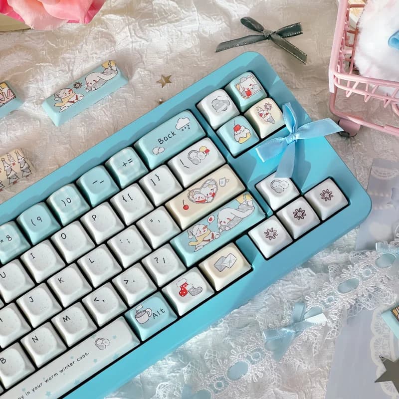 Keycaps Snow Rabbit Winter in Stock per Tastiera Meccanica, Altezza Originale di Fabbrica, Stampa a Sublimazione, Keycap in PBT