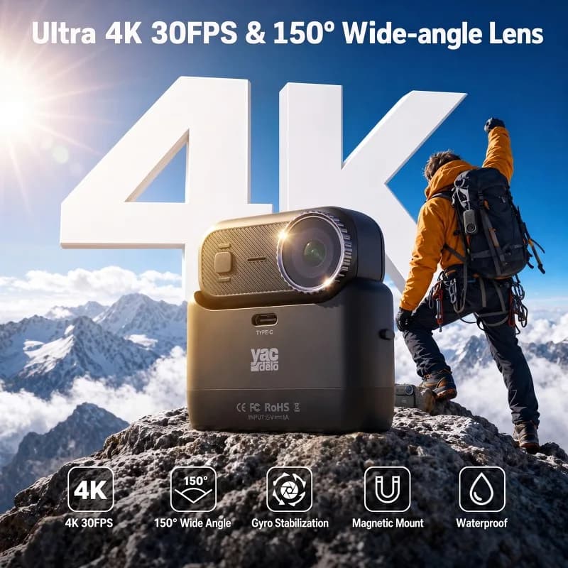 APEX Action 4K Camera Mini POV Magnetic Sports Camera Anti‑Shake Wearable Vlogging Bodycam with Charging Case