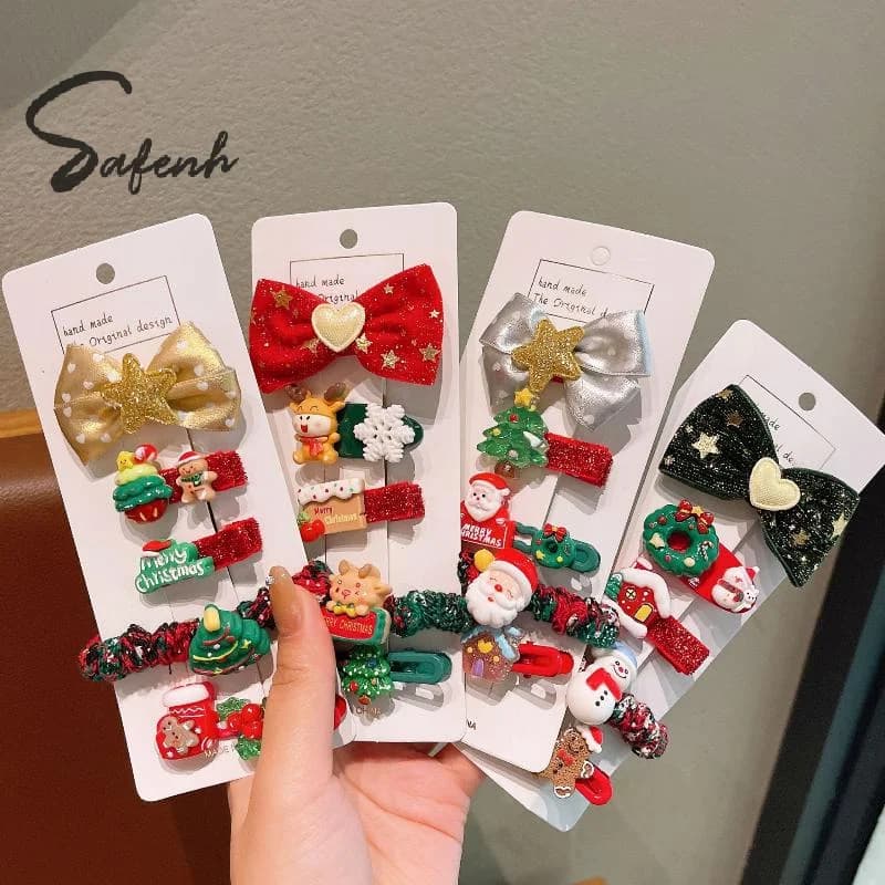 5 pezzi/set moda fermaglio per capelli natalizio cravatta per capelli regali di Natale per bambini carino Babbo Natale pupazzo di neve alce accessori per capelli