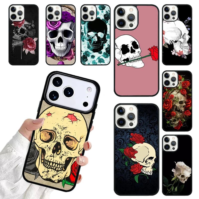 Skull And Rose Art Flower Phone Case For iPhone 17 16 15 14 13 12 11 Pro Max 17air Shockproof Cover Fundas