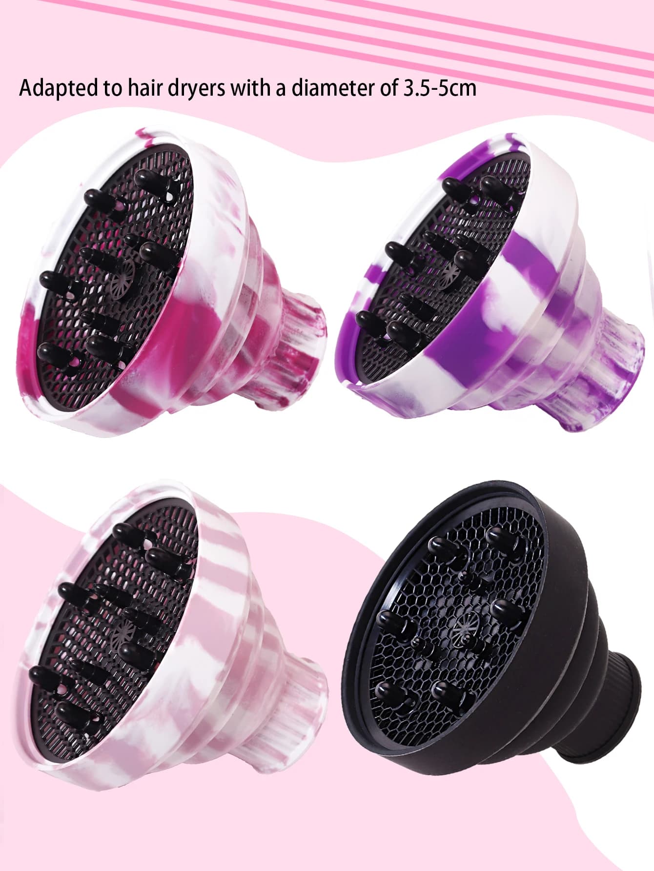 1 cuffia per asciugacapelli in silicone, adatta per asciugacapelli con diametro esterno di 3,5 cm a 5 cm, utilizzata per acconciare e arricciare i capelli