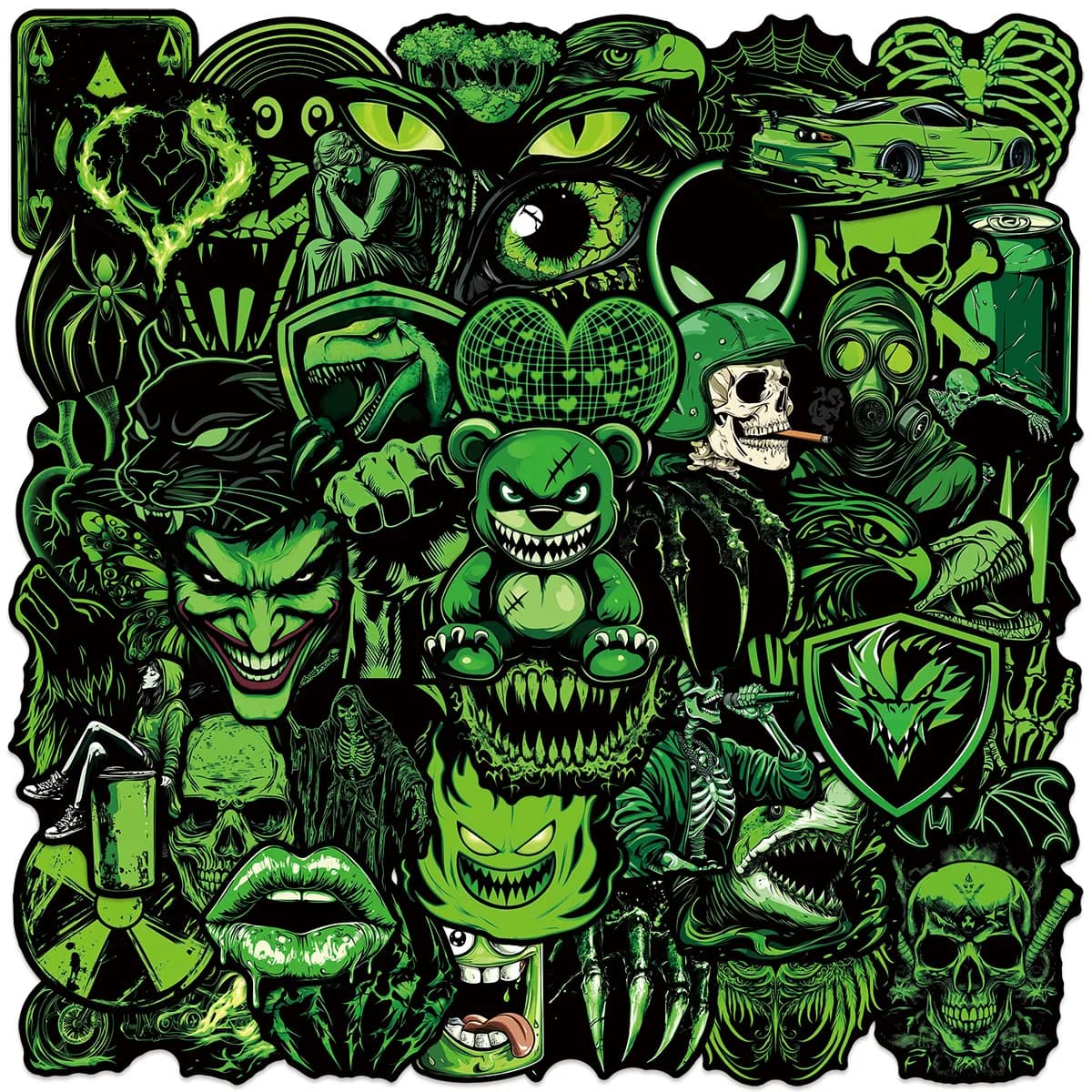 50/100 pezzi adesivi doodle personalità verde freddo, decalcomanie di cancelleria per bambini notebook casco skateboard valigia decalcomanie impermeabili