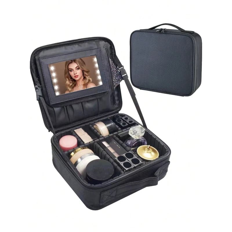 Waterproof Professional Cosmetic Case with Mirror Makeup Brush Storage Bag Large Capacity Portable for Travel Beach Boho