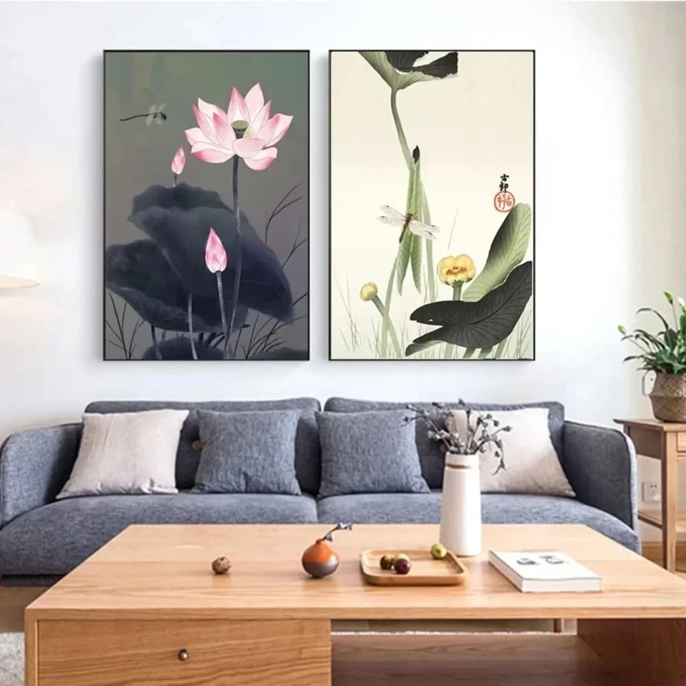 Traditional Vintage Retro Lotus Flower Leaf Landscape Art Poster Diamond Painting Wall Print Picture For Living Room Home Deco
