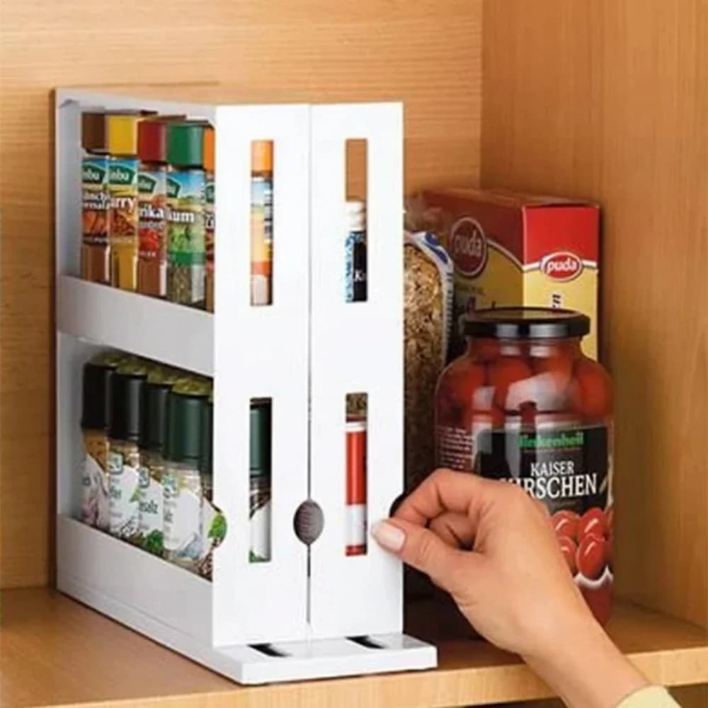 Scaffale per organizer per spezie Scaffale portaoggetti rotante multifunzione a 2 livelli Armadietto da cucina scorrevole Organizzatore per armadio Scaffale da cucina