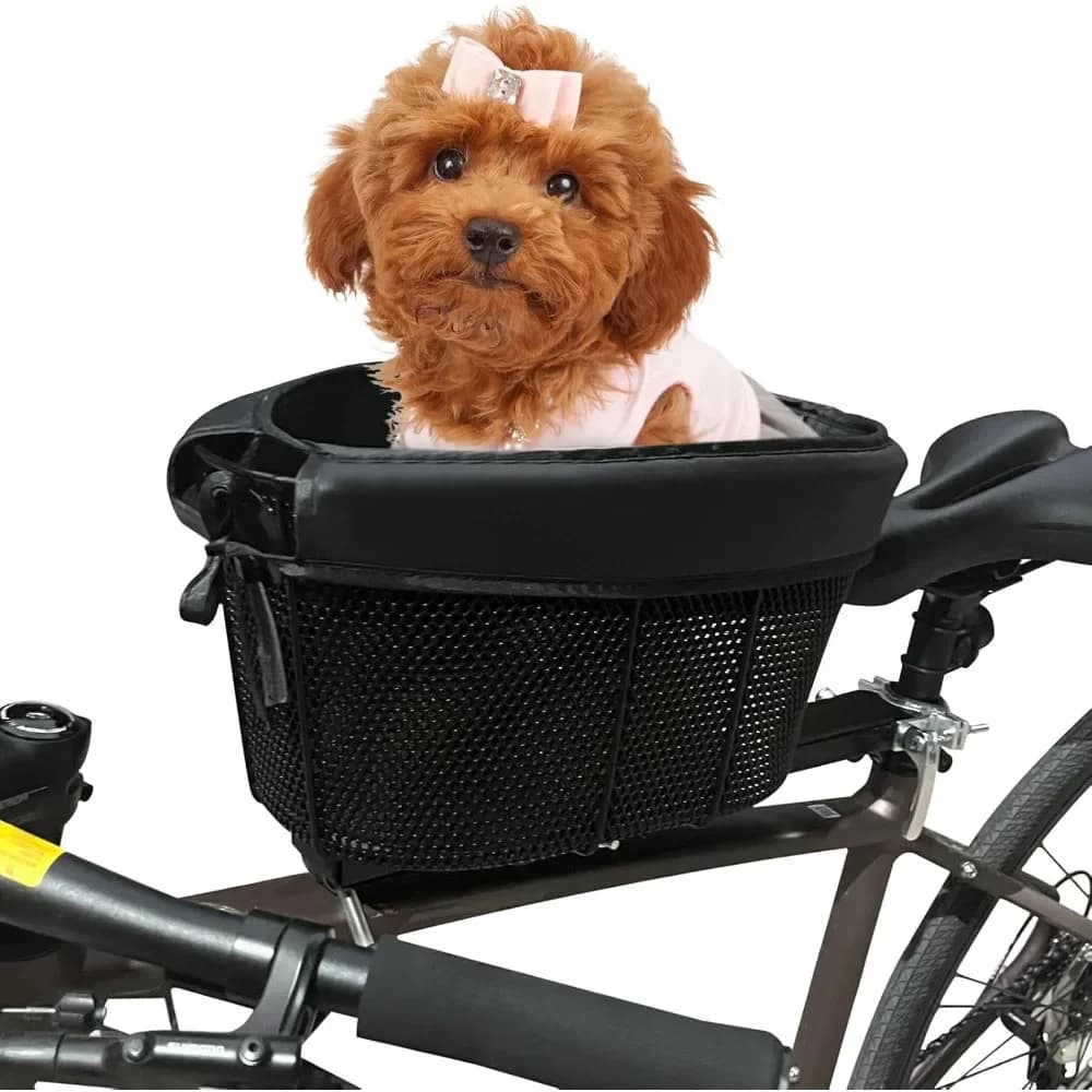 Cestino per mountain bike per cucciolo, cinghia di sicurezza regolabile Portabiciclette per animali domestici, goditi il tempo della bicicletta con gli animali domestici (nero)