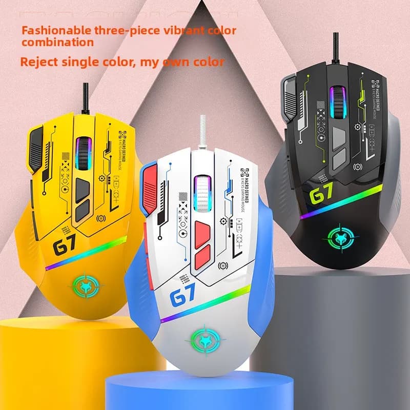 G6 Wired Gaming Mouse 128000DPI ChipA826 RGB Macro Ergonomic, Supports Hot Swappable Custom Keyboard & Wired Mechanical Switch