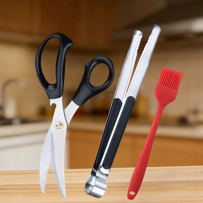Set di Forbici e Pinze per Barbecue in Acciaio Inossidabile, Utensili da Cucina, Pinze in Silicone per Alimenti, Set Barbecue, Utensili Domestici Coreani