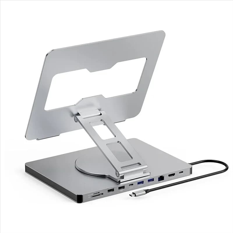 360 ° Docking station girevole a 10 porte con lettore di schede hub USB RJ45 per supporto staffa universale pieghevole per laptop