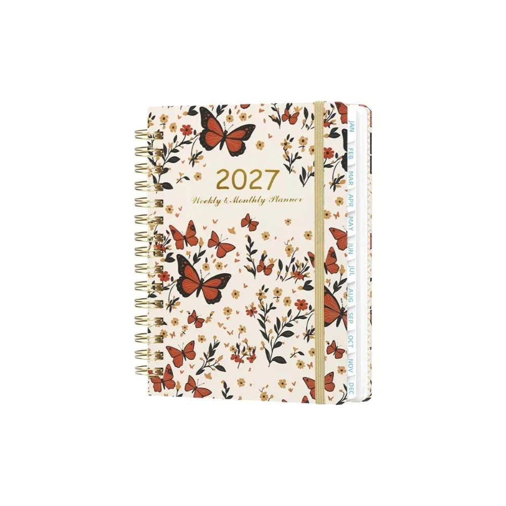 A5 2027 Planner Notebook Spiral Bound Weekly & Monthly Planner Floral Spiral Notebook with Monthly Tabs Inner Pocket