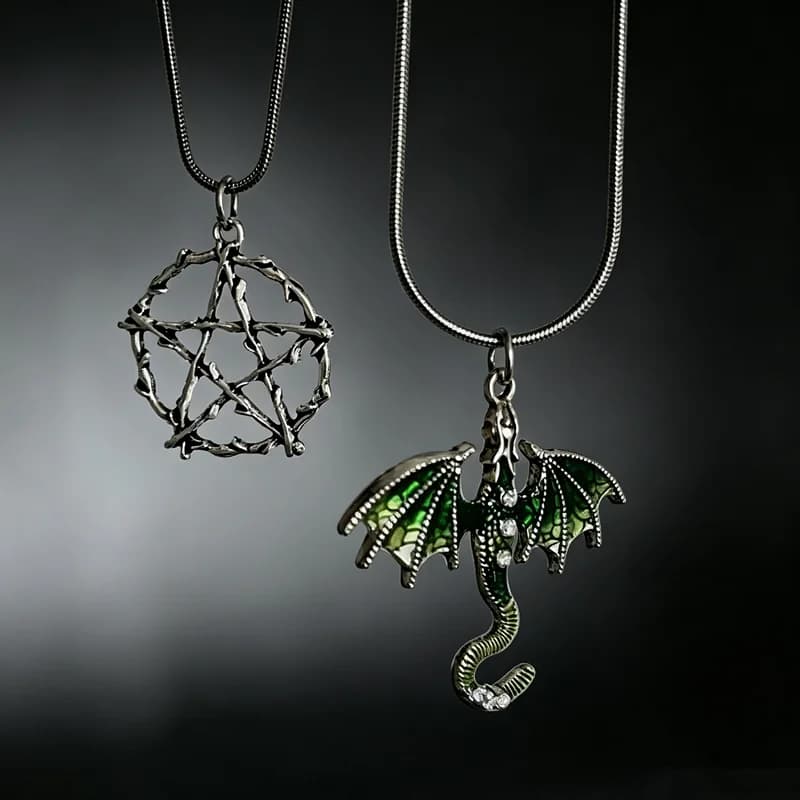 Gothic Colorful Flying Dragon Necklace for Woman Man Punk Jewelry Goth Pendants Necklaces Enamel Fly Dragon Collar Collares