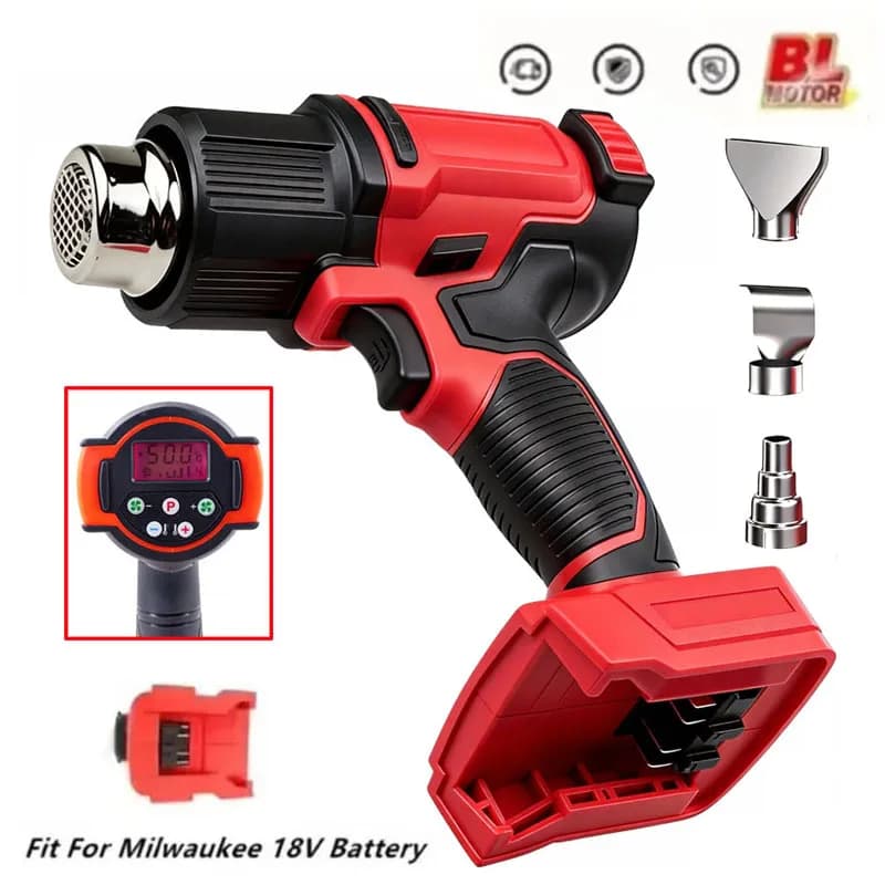 Per pistola ad aria calda con batteria Milwaukee 18V 60-540 ℃ Pistola termica a batteria regolabile con display LCD a 3 ugelli