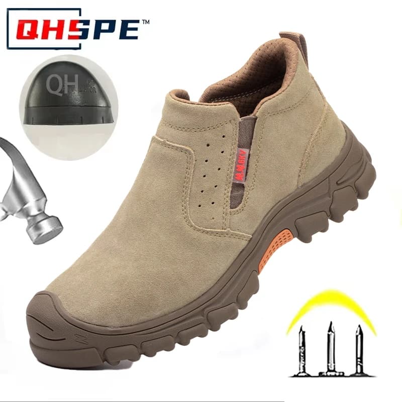 All Season Welding Safety Shoes Plastic Steel Toe Anti Smash Anti Scald Breathable Suede Leather Insulated Work Boots