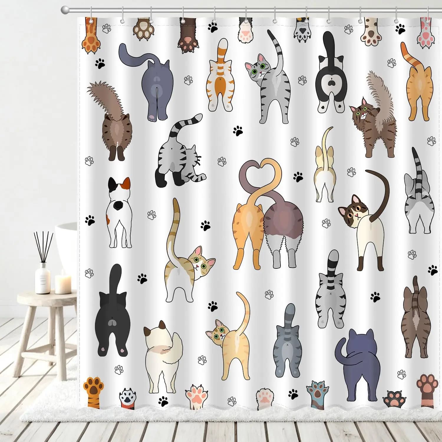 Waterproof Shower Curtain Cartoon Animal Paw Print Bath Decor Novelty Cute Pet Shower Curtain Liner for Bathroom Kids Whimsical