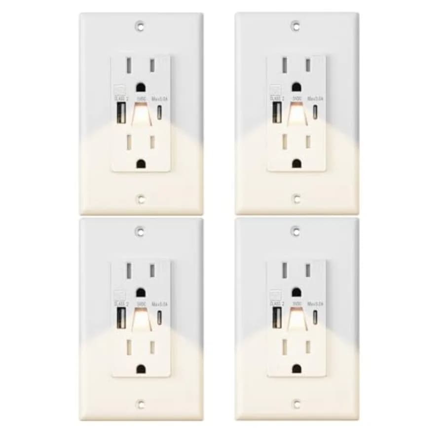 Presa Elettrica con USB, Prese Standard Moderne da 15A con Luci Notturne, Prese Elettriche USB Tipo A e Tipo-C con Luce, Bianche