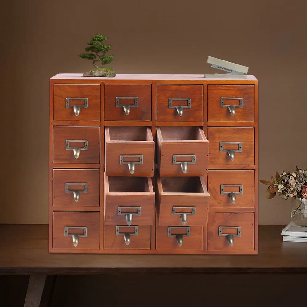 Multifunctional Drawer in Bymacar Wood with 16 Drawers, Rustic Furniture for Domestic Organization, Traditional Cabinet from Pharmacy