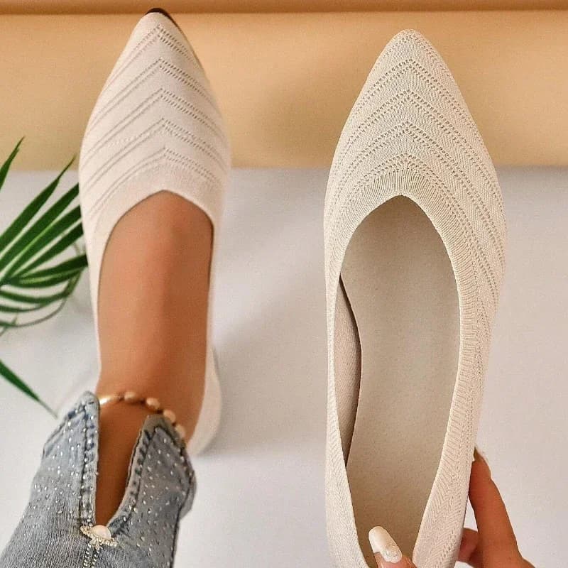 Scarpe basse da donna con punta a punta Scarpe slip on lavorate a maglia tinta unita Ballerine casual traspiranti Scarpe basse da donna Mocassini da donna