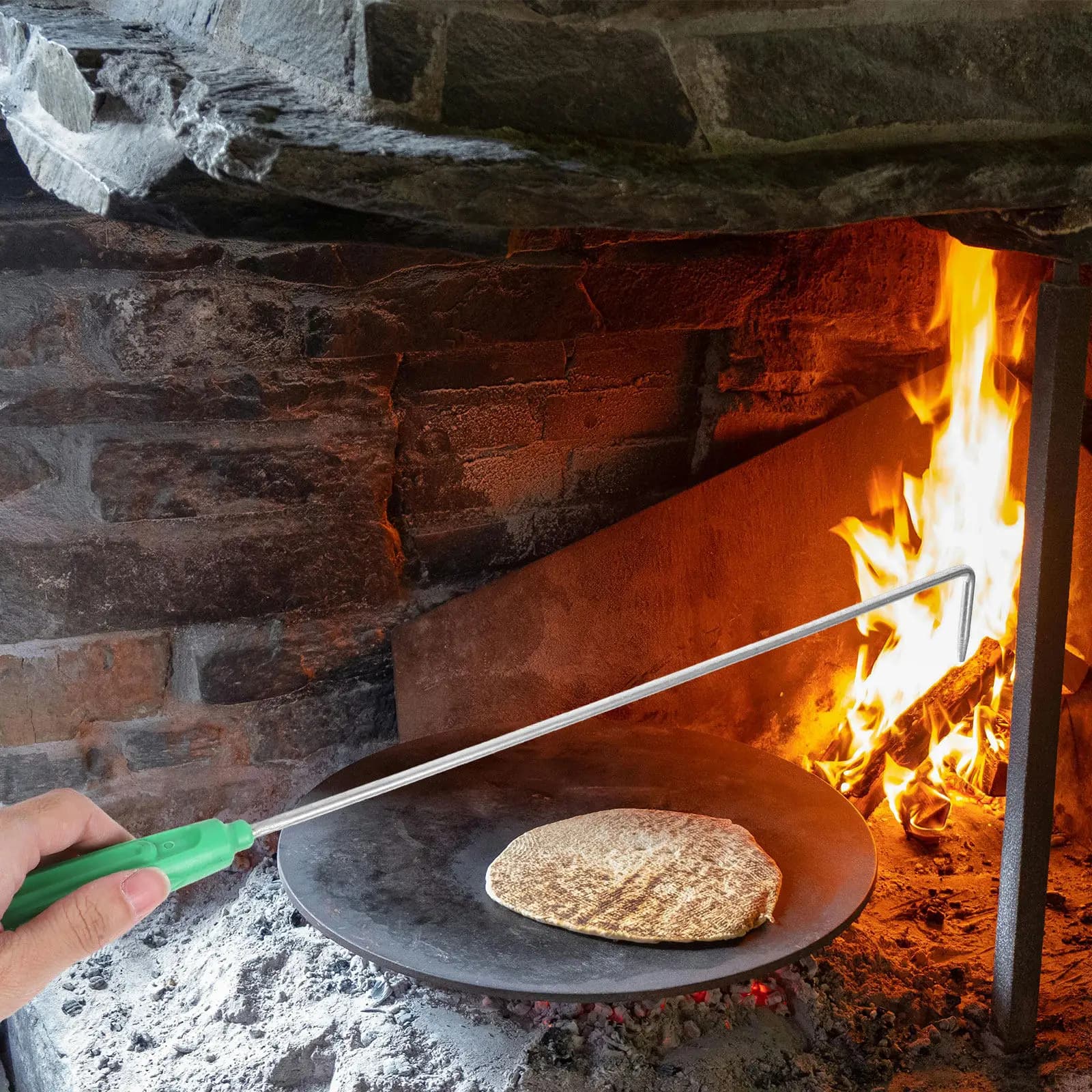 Gancio per Fuoco, Bacchetta per Braciere Multiuso in Acciaio con Manico in Plastica per Gestione Legna da Ardere, Attrezzi da Campeggio e Outdoor