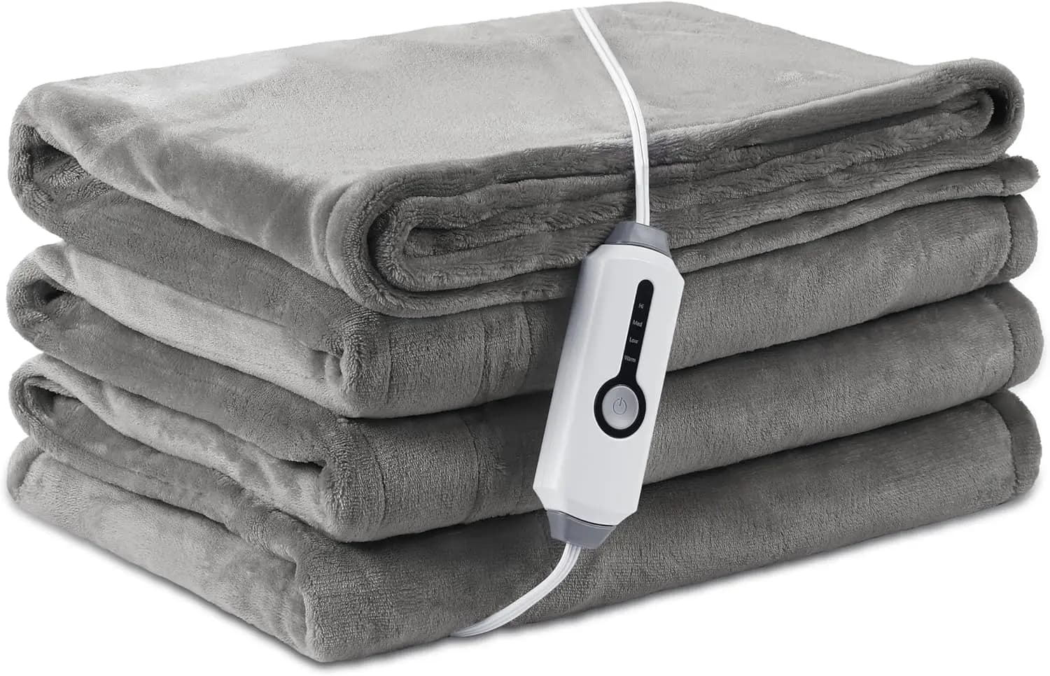 Coperta Elettrica Riscaldata a Dimensione Intera con 4 Impostazioni di Calore, Spegnimento Automatico, Protezione dal Surriscaldamento per Letto e Divano - Grigio Chiaro