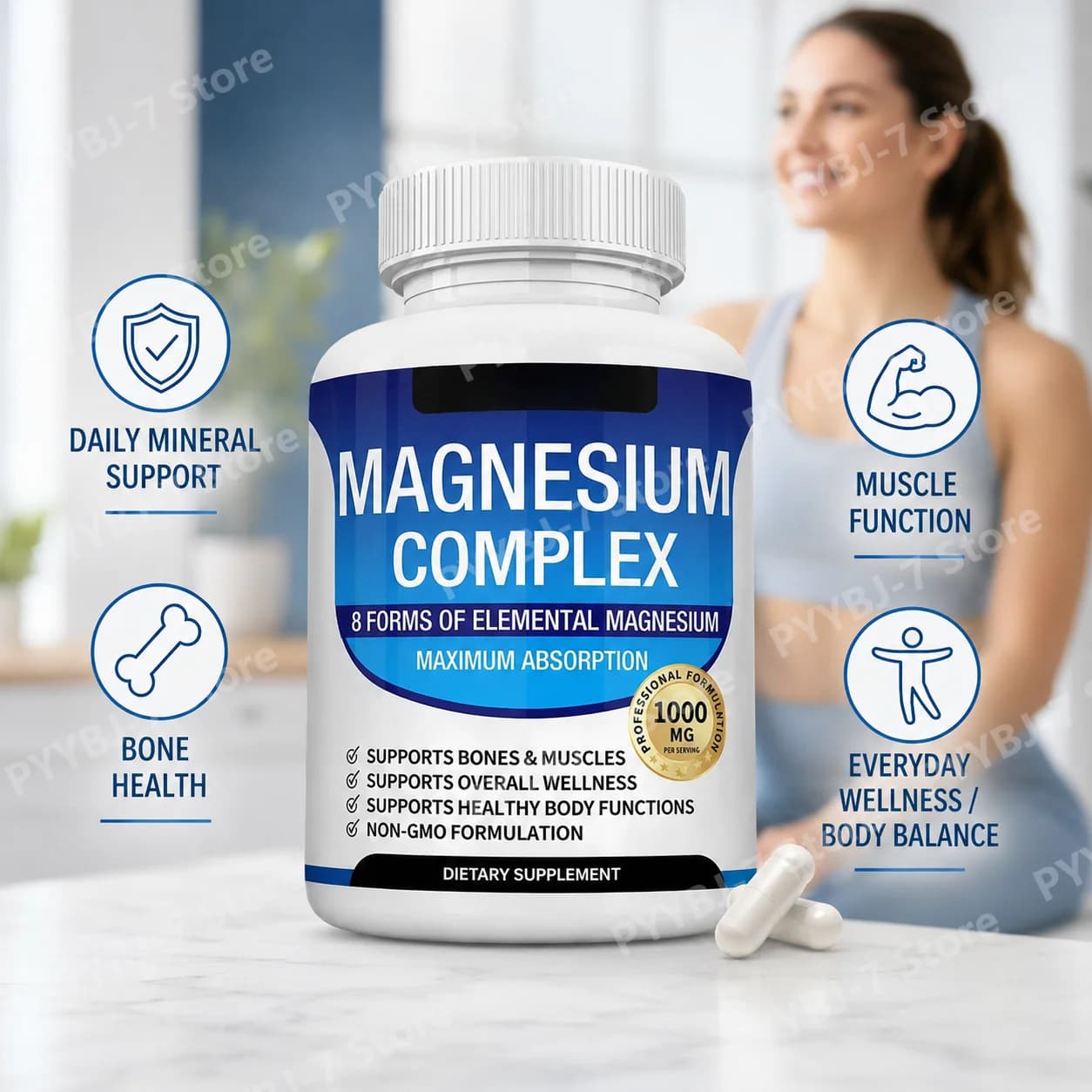 Magnesium Mineral Supplement Capsules, Glycinate Citrate Malate Blend Supports Bone Wellness Heart Health Sleep & Muscle