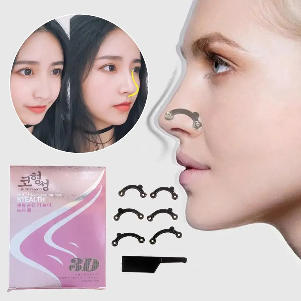 Set of tools to shape the nose: clip to lift and shape the nasal bridge, instrument to straighten the nasal bridge, instrument for massage and nose modeling.