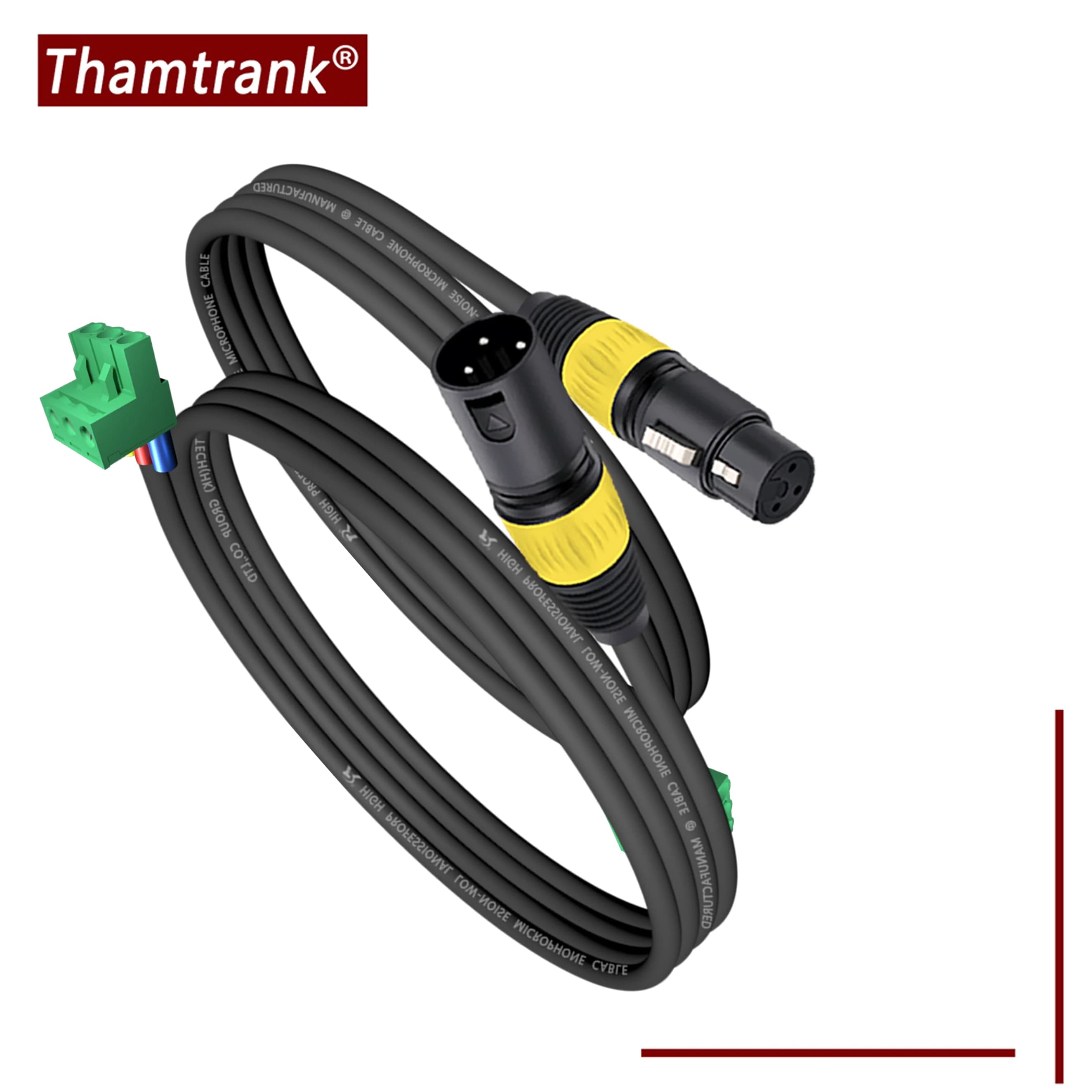 Low-Noise Audio Cable, PHX3M/2EDG-5.08 3pin Plug Screw Terminal Block to 3P XLR F/M, Black Cable Jacket with Colored Relief Ring
