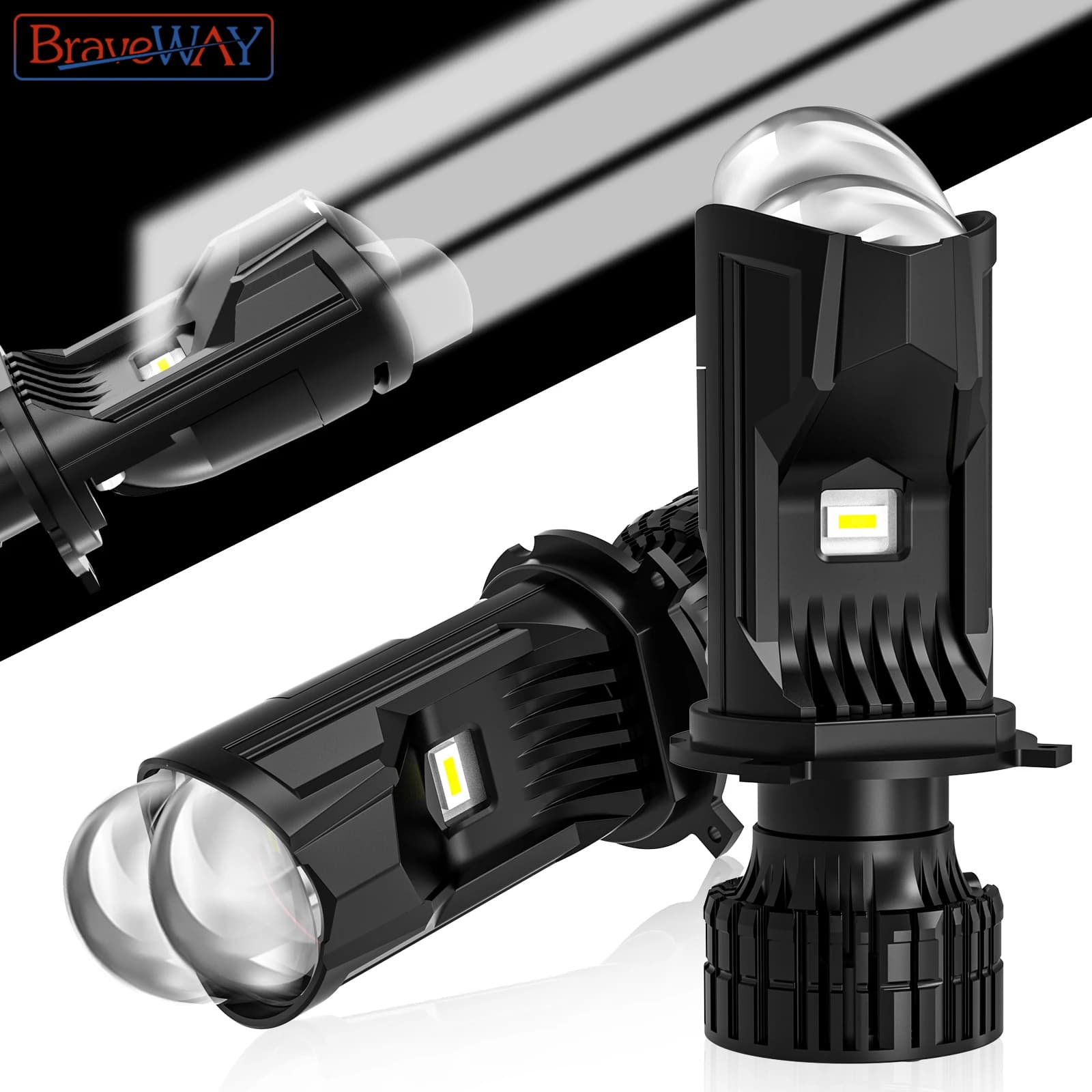 BraveWAY Triple Light Beams LED H4 lampadine per fari con proiettore Mini Len Lamps 100W 100000LM