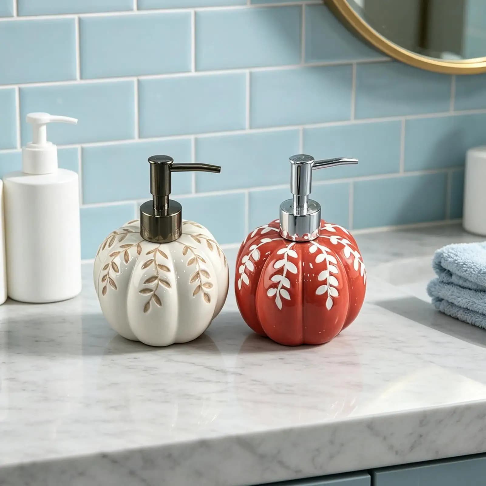 Pumpkin Soap Dispenser Kitchen Refillable Ceramic Funny Halloween Dish Soap Dispenser for Halloween Thanksgiving Harvest
