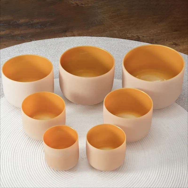 432HZ Crystal Singing Bowl Golden Set 7Pcs Sound Bowl Yoga Meditation Handheld Bowls Healing Percussion Instruments with Bag