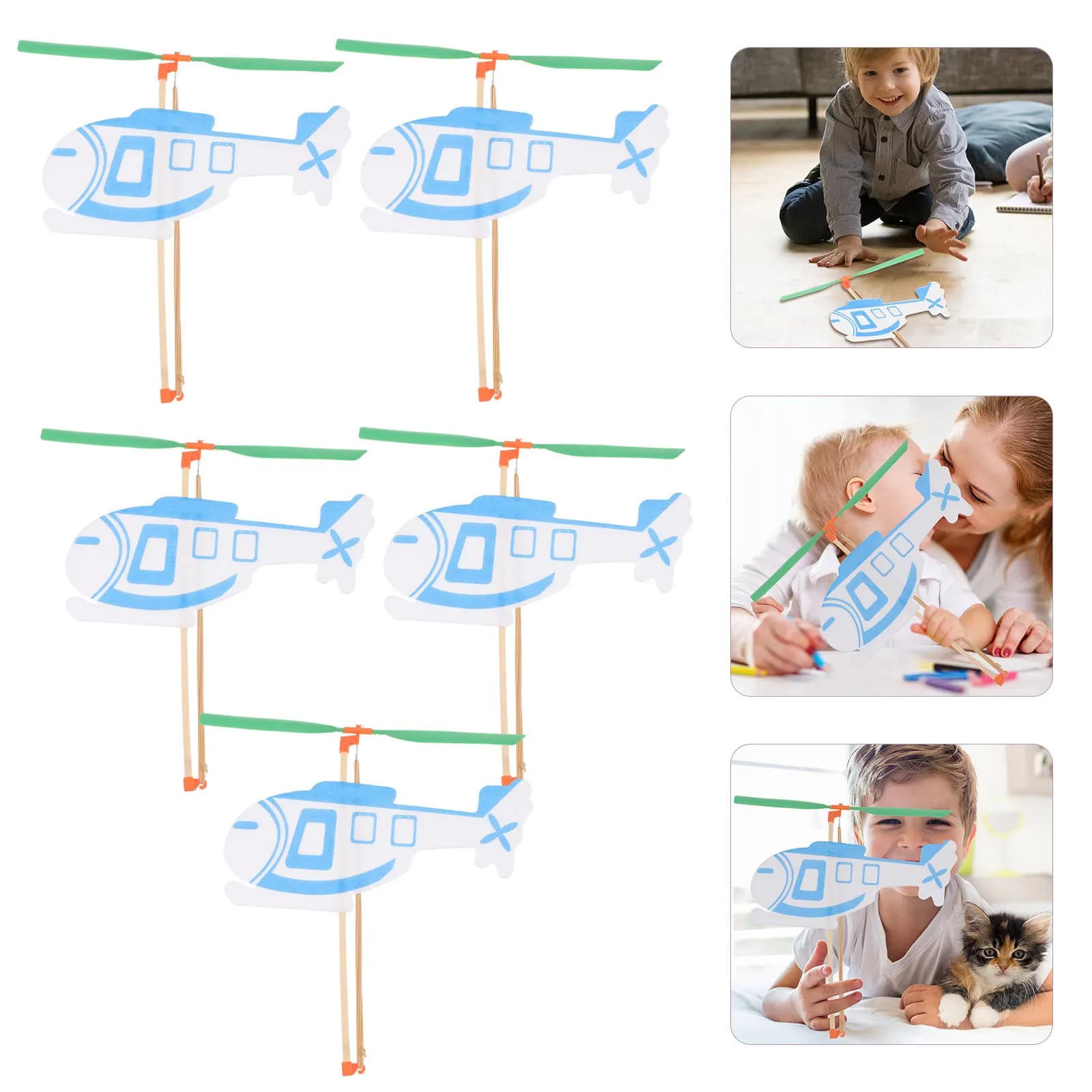 Set di 5 Elicotteri a Elastico per Bambini, Aliante Creativo Educativo, Aeroplano Volante per Esterni, Giocattoli Alianti per Bambini