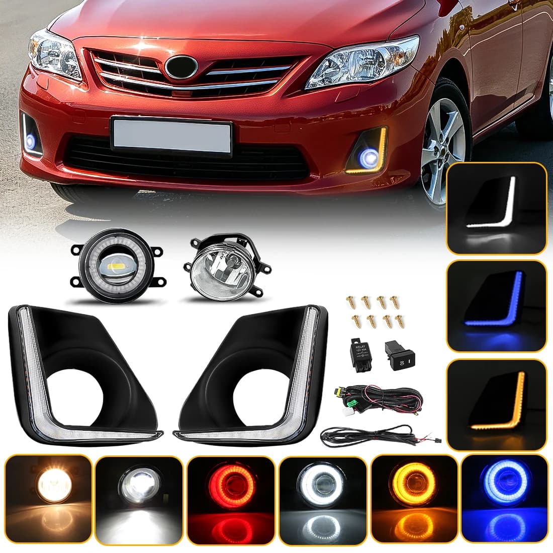 For Toyota Corolla 2011 2012 2013 Front Daytime Running Light Turn Signal LED DRL Fog Lamp Kit Fog Driving Lamp 3 Colors DRL 12V