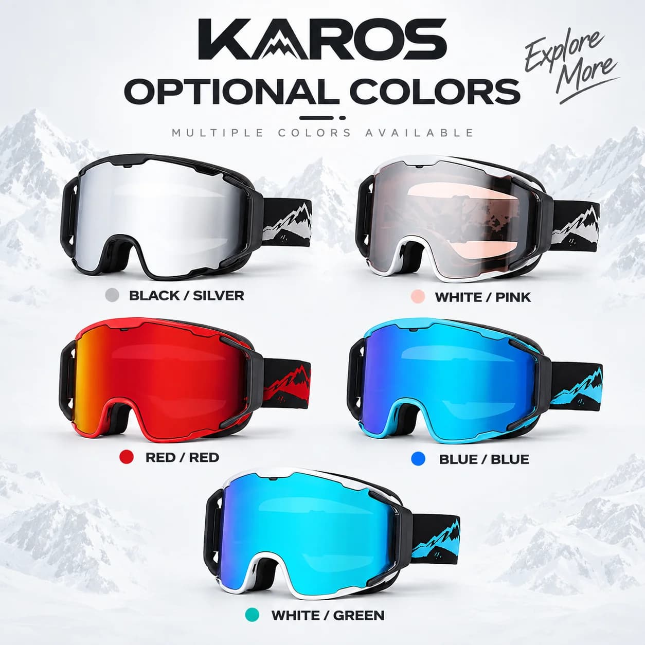 KAROS Ski Goggles UV400 Double Layer Anti Fog Magnetic Lens Snowboard Goggles Helmet Compatible for Men Women Winter Sports 130