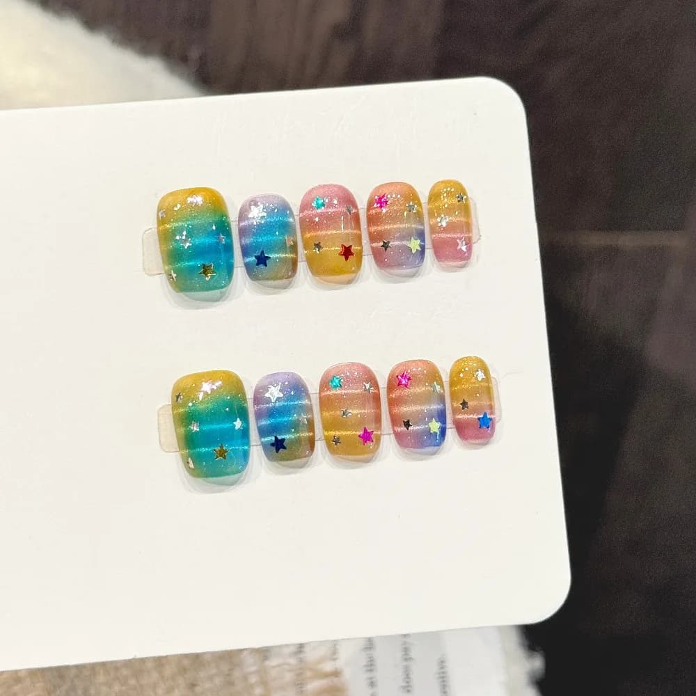 10 Pieces Finte Pressure Crafts with Theme Universo Interstellare Sognante, Gradiente Arcobaleno e Glitter Stellare, Removable and Reusable