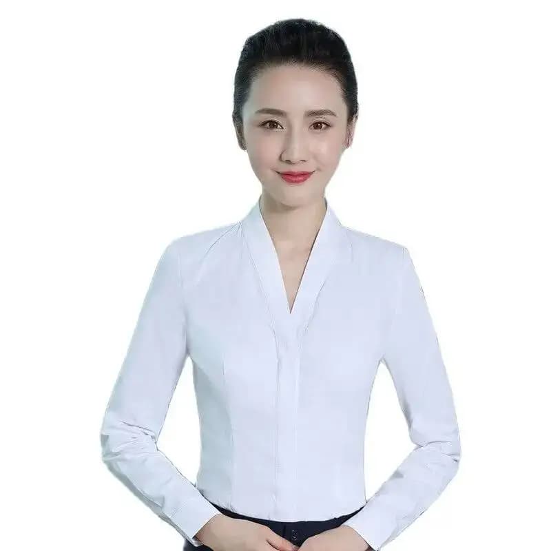 Stili eleganti Camicette a maniche lunghe sottili alla moda Camicie Stili OL per le donne Top femminili Camicette Abiti da lavoro da lavoro