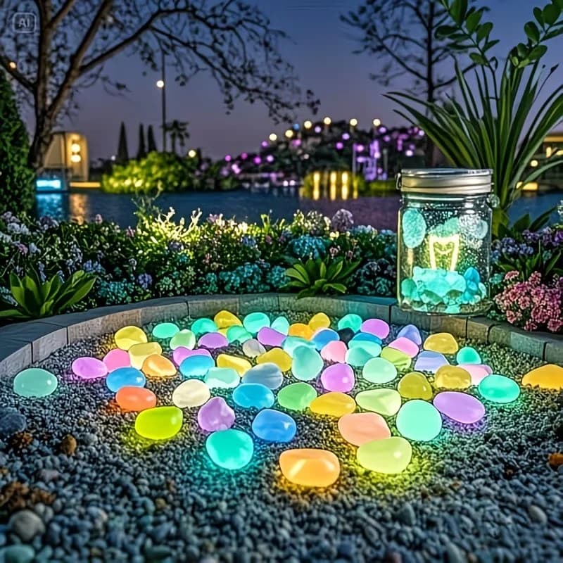 Set di 300 Ciottoli Luminosi, Pietre Resinose Fluorescenti da 0,9-1,5 cm, per Decorazione di Giardini, Piante in Vaso, Acquari, Vasi e Serbatoi Ecologici