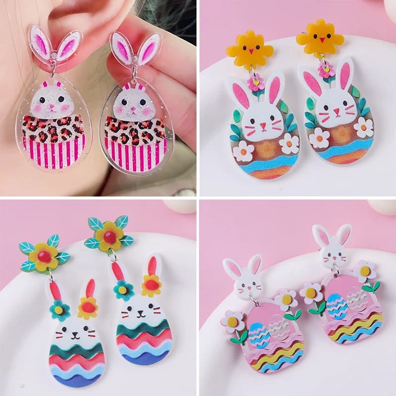 New Easter Earrings Cartoon Easter Bunny Creative Fashion Button Acrylic Eardrops Eardrops Easter Decoration Gift